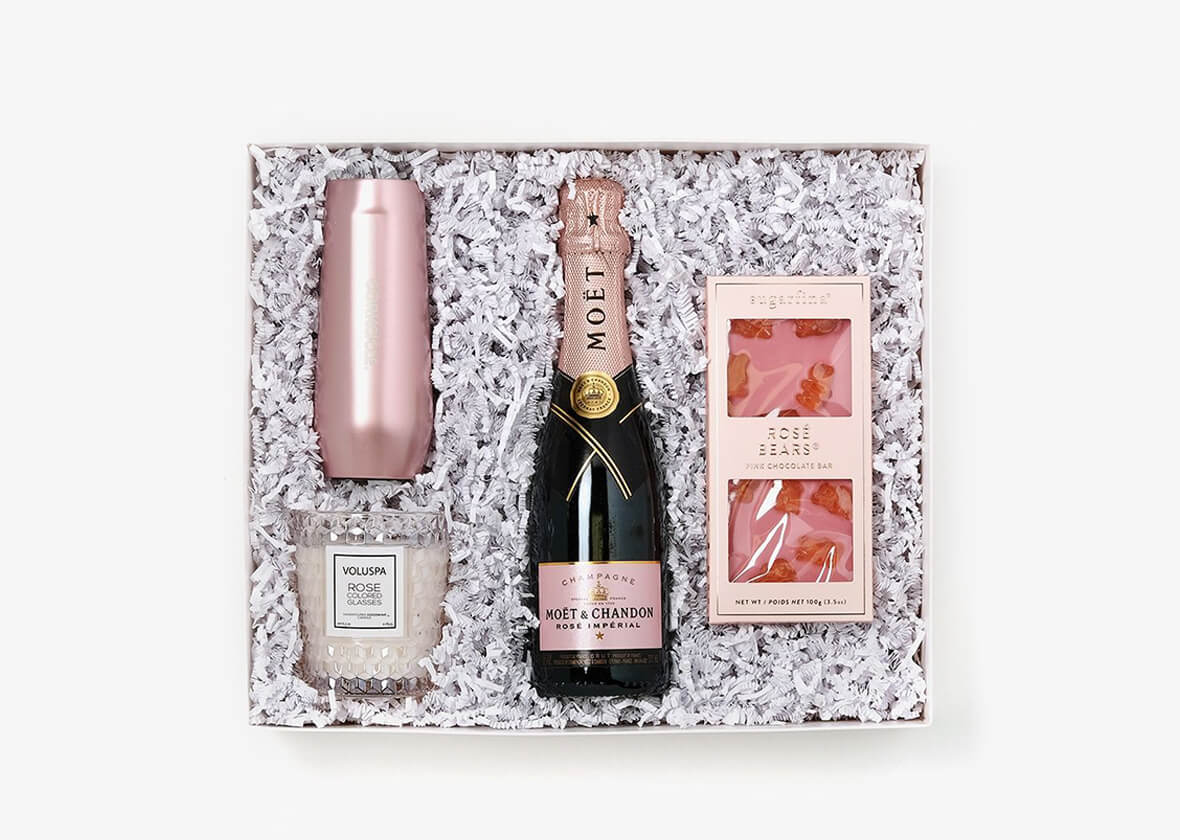 Moet & Chandon Rose Imperial Champagne Pink Glass Gift Box Set